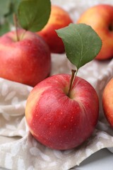 Whole ripe red apples on table, closeup