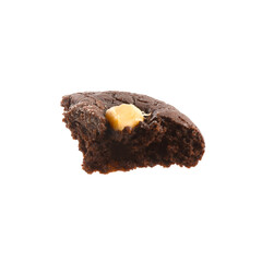 Piece of tasty chocolate nut cookie isolated on white