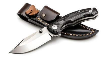 tactical knife with sleek design and leather sheath, perfect for outdoor use