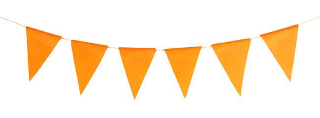 Orange party flags isolated on white. Festive decor
