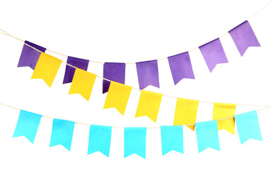 Colorful party flags isolated on white. Festive decor