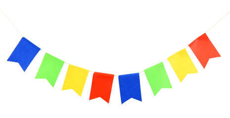 Colorful party flags isolated on white. Festive decor