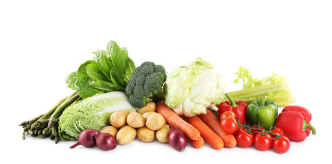 Many different ripe vegetables isolated on white