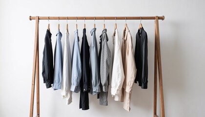 A minimal clothes rack showcasing selected wardrobe staples in a decluttered space