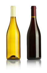 Bottles with different wines isolated on white, set