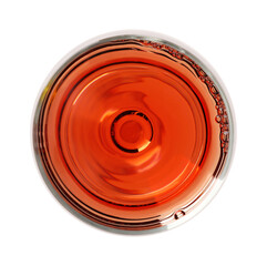 Rose wine in glass isolated on white, top view