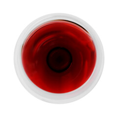 Red wine in glass isolated on white, top view