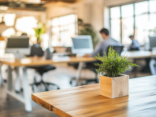 Modern office workspace featuring greenery and collaborative atmosphere in a bright environment