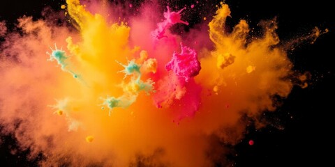 Obraz premium Vibrant explosion of colored powder against a black backdrop, festival, event