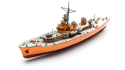 Fototapeta premium detailed model of toy battleship in orange color, showcasing intricate design and craftsmanship. Perfect for collectors and enthusiasts