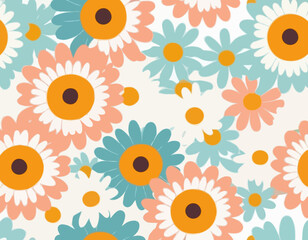 Hippy groovy daisy flowers set. Retro vintage  style, hand drawn decorative elements. 60s, 70s, icon flower, pastel colors, kids cute decor. Flat cartoon illustration.