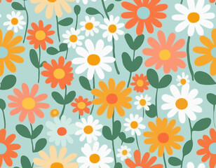 Hippy groovy daisy flowers set. Retro vintage  style, hand drawn decorative elements. 60s, 70s, icon flower, pastel colors, kids cute decor. Flat cartoon illustration.