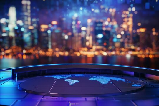 Dynamic digital news studio background for global live reports and breaking news coverage