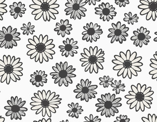 Groovy daisy flowers set. Flat black icons. Simple flower silhouette. Retro vintage style, hand drawn decorative elements.