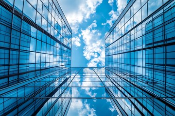 Obraz premium Modern Skyscrapers Reflecting Clouds. Concept of Urban Architecture, Business, and Cityscape.