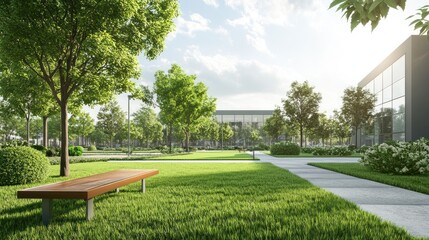 Serene Park Bench near Modern Building