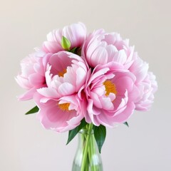 Fototapeta premium Delicate Layers of Blush A Serene Bouquet of Pink Peonies in Glass