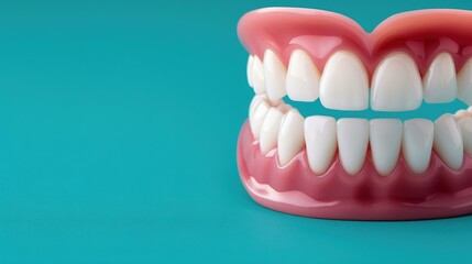 Obraz premium Bright white teeth shine against a vibrant blue backdrop, emphasizing the importance of oral hygiene and dental health.