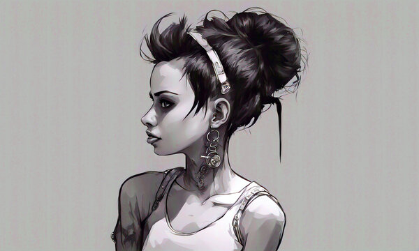 Portrait of a Woman with Bun Hairstyle and Elegant Earrings