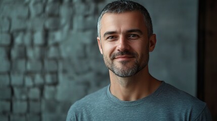 Happy Handsome Man in Daylight Portrait with Neutral Background