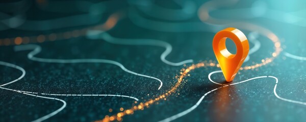 Modern tech roadmap. Orange marker shows direction of tech improvement. Future plan for upgrades, software implementation. Investment strategy for future innovation. Focus on tech infrastructure.