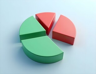 Obraz premium 3D render of a red and green pie chart icon, with distinct segments, isolated on a transparent background cutout ia 