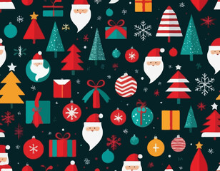 Christmas icons elements with geometric pattern. Merry Christmas and Happy New Year abstract modern background. Trendy design for banner, card, cover, poster, advertising, wallpaper, packaging.