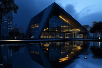 Modern building architecture at night.  Concept of luxury, design, and innovation.