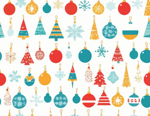Set of colorful hanging Christmas balls and decorations. Christmas holiday concept. Vector flat cartoon illustration.
