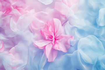 Naklejka premium Pastel Pink and Blue Flowers on Soft Fabric. Delicate Floral Textile Background.
