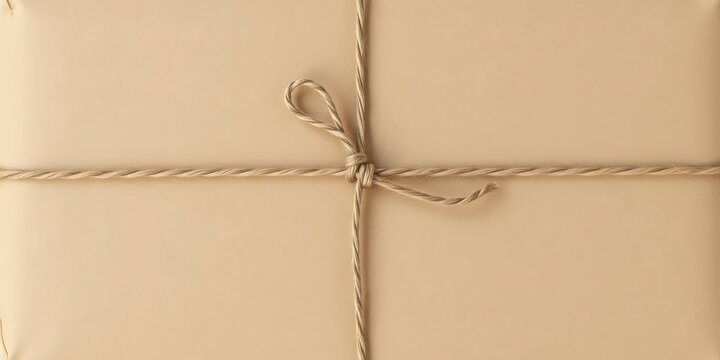 Rustic brown paper parcel secured with twine, simple knot, rustic,kraft