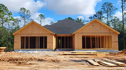 A construction site for a new residential house in progress.