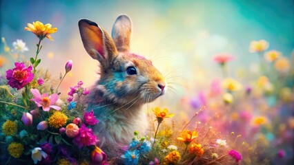 Fototapeta premium Surreal floral bunny: a dreamy double exposure photograph.