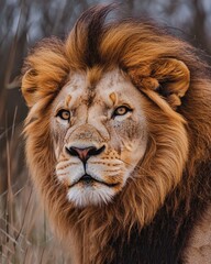 Majestic Lion in Natural Habitat with Intense Gaze