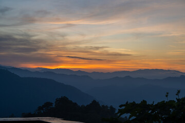 sunset with colorful sky and mountain in the evening is very beautiful landscape view 