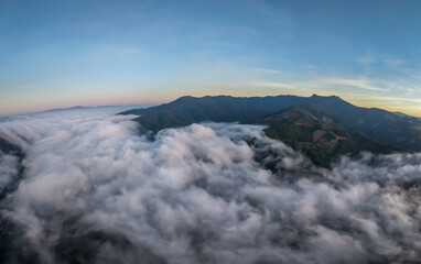 panorama view from drone show beautiful landscape lake of fog sunrise sunset twilight view mae taeng Chiangmai Thailand 