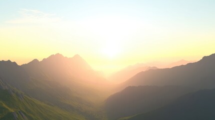 Fototapeta premium Golden sunrise over a misty mountain valley