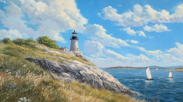 Coastal Lighthouse Painting: A Serene Seascape