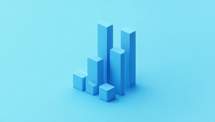 3D render of blue bar graph showing growth.