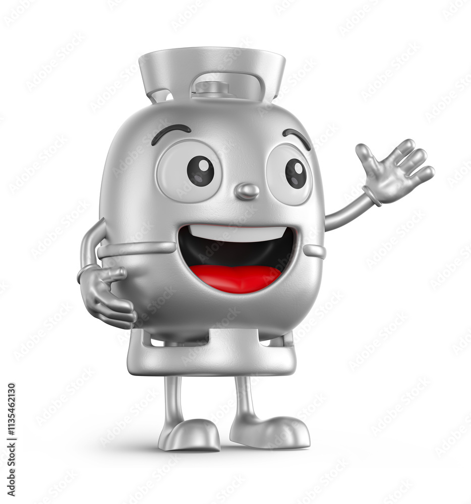 Wall mural cheerful gas cylinder character front view 3d render with transparent background