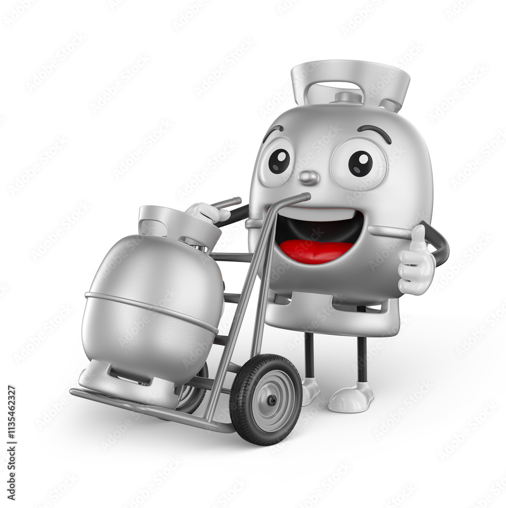 Canvas Prints gas cylinder character with hand truck 3d render with transparent background