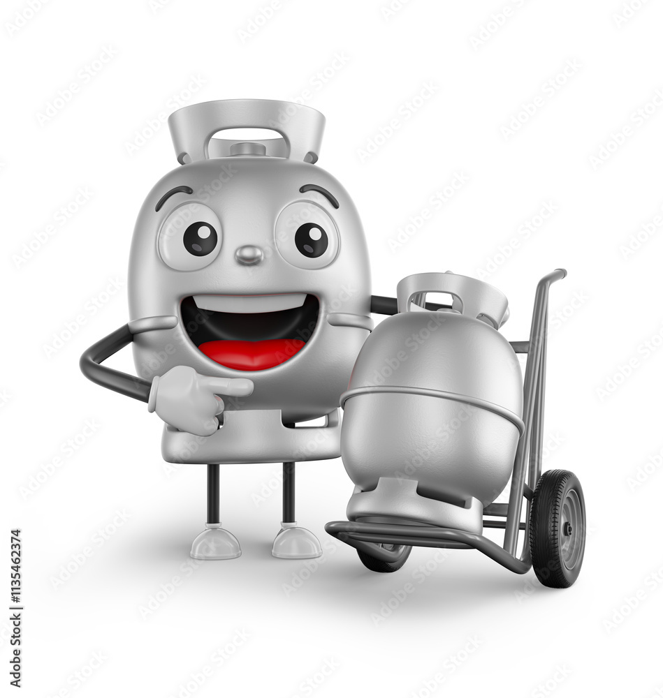 Canvas Prints gas cylinder character with hand truck 3d render with transparent background
