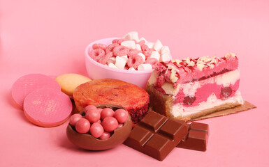 set of sweets on a pink background