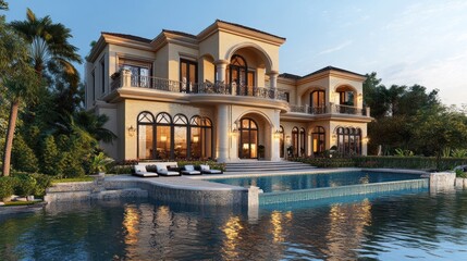 Fototapeta premium Mediterranean Mansion: Luxury Waterfront Estate