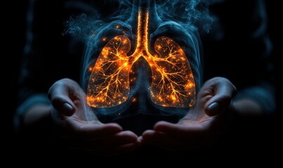 Health awareness clinic examines smokers' lungs in close-up