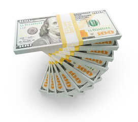 Spiral Stack of One Hundred Thousand Dollars of One Hundred Dollar Bills Isolated. Transparent PNG.
