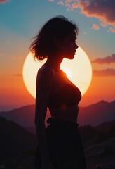 sunset women silloutte illustration