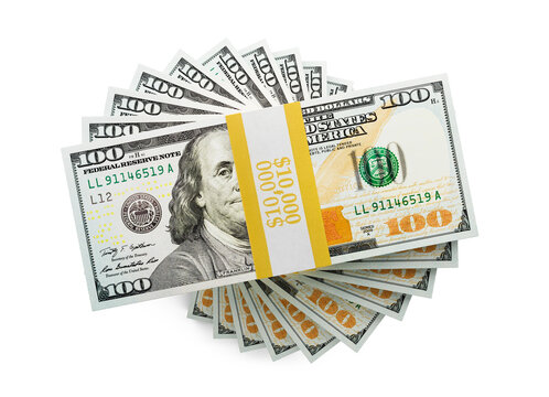 Overhead Spiral Stack of One Hundred Thousand Dollars of One Hundred Dollar Bills Isolated. Transparent PNG.