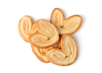 Tasty french palmier cookies isolated on white, top view