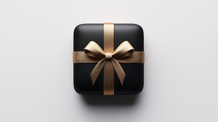 Elegant Black Gift Box with Golden Ribbon on a Minimalist Solid Background